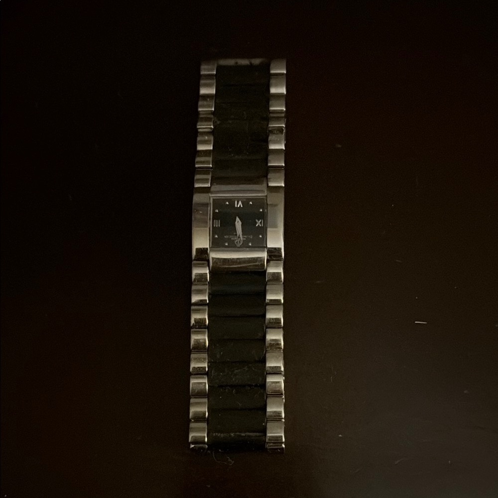 Rectangular Silver and Black Stainless Steel Bracelet Watch
